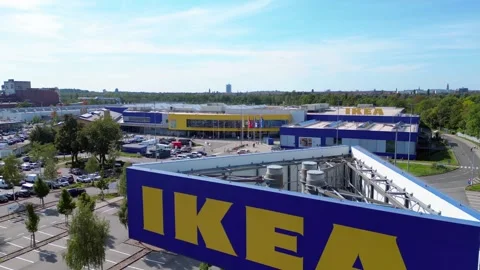20.9.25 Berlin Ger, Large IKEA Sign, Store Unbelievable aerial view flight drone Stock Footage 318155193