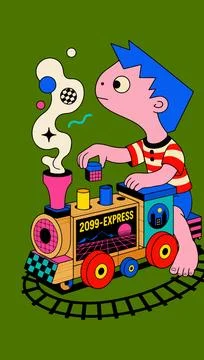 2099-Express Train with Boy Stock Illustration