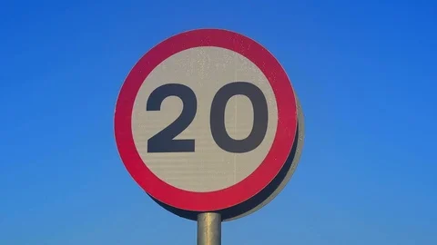 20mph roadside speed limit warning sign united kingdom Stock Footage 123900495