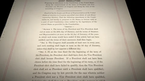 20th Amendment US Constitution Aged Inaguration Paper Document 1 Stock Footage 339354818