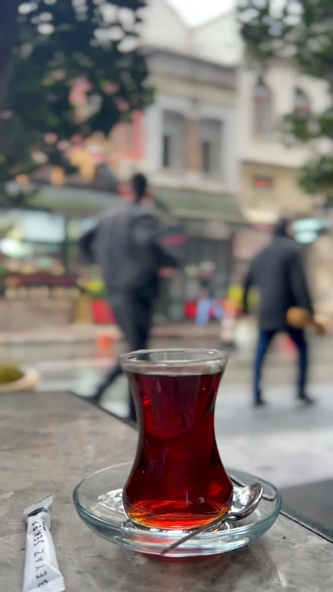 20th April 2026 : Vertical Close Up of Turkish Tea Glass on Table Видео 333607740
