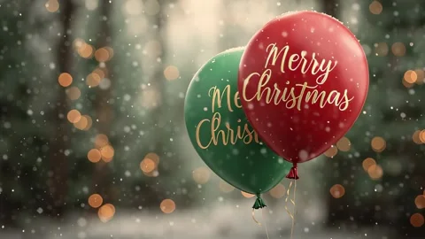 21 46 Red and green balloons flying high with snowy forest backgrou 6ef23b2d Stock Footage 318235181