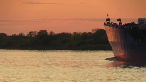 21. The barge is sailing at sunset Stock Footage 133434851