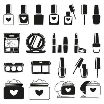 21 black and white make up silhouette elements Illustrazione stock