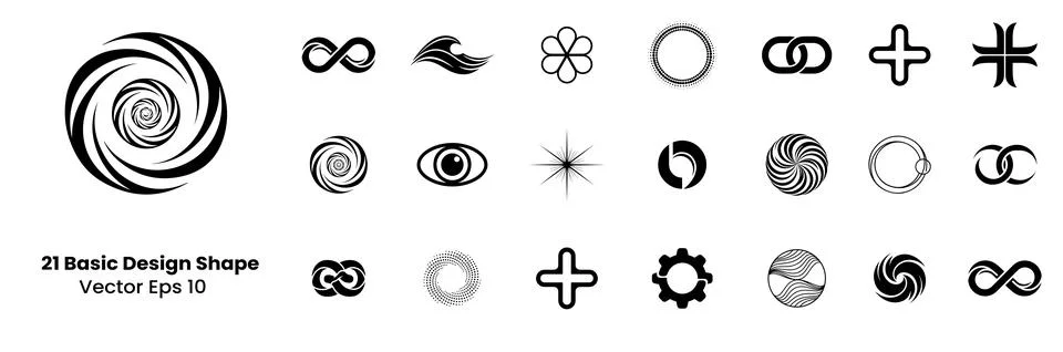 21 generic shape vectors minimalist geometric design black for branding. Stock Illustration