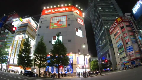 21 Night View Of Akihabara District In Tokyo Japan Vídeo Stock 344651051