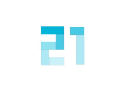 21 number, vector logo, paper cut desing font made of blue color tones .Isola Stock Illustration