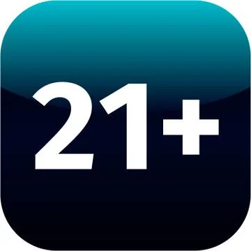 21 plus years old sign. Adults content icon. Blue button 스톡 일러스트
