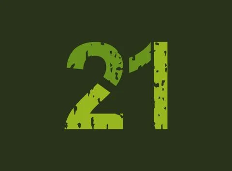 21 vector number made of grungy, grunge texture. Rubber stamp imprint style.  스톡 일러스트