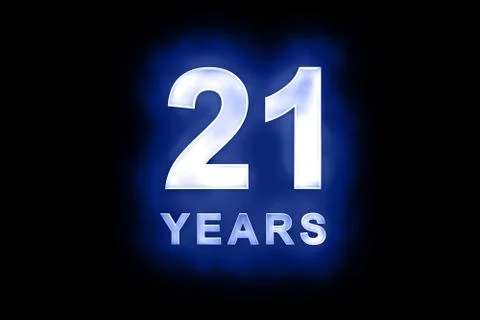 21 years in glowing white numbers on blue Stock Illustration