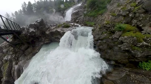 210805f Alpine Waterfall close up view from bridge Stock Footage 159206714