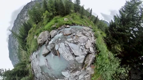 210805g Alpine torrent close up view - fisheye 360 effect Stock Footage 159206715