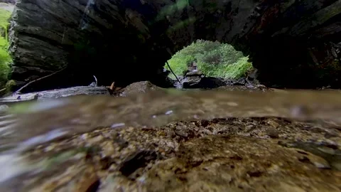 210808a Alpine creek close up view with a stone bridge - fisheye effect Stock Footage 159206645