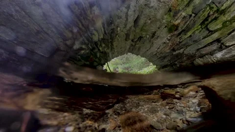 210808b Alpine creek close up view with a stone bridge - fisheye effect Stock Footage 159206706
