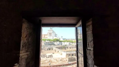 21091201 Ancient Rome - View of ancients trajan market moving trough a windows Stock Footage 160833964