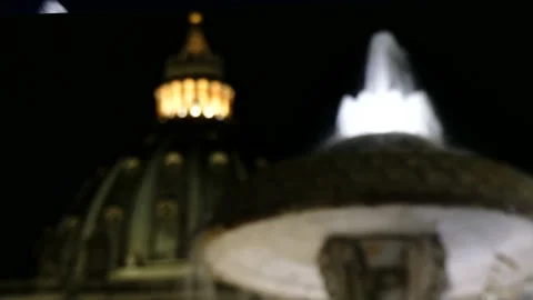 210922f  Rome, St. peter's dome at night close-up view near the fountain Stock Footage 161409228