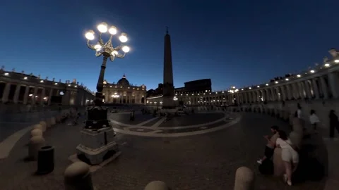 210922x2 Rome Saint Peter square at dusk around the obelisk ultra wide angle Stock Footage 161417675