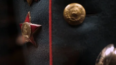 211 Order of the Red Star, button with the emblem of the USSR Red Army World Stock Footage 124613699