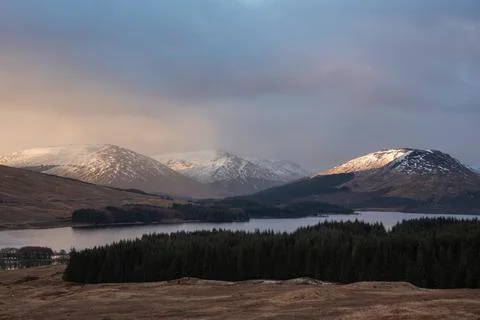 Epic beautiful Winter sunrise panorama landscape image of glowing light ...