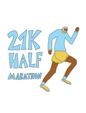 21K half marathon text with senior runner. Vector illustration. Stock Illustration