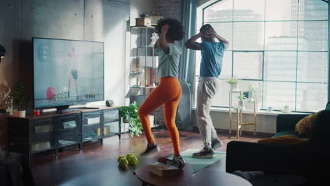 22 32 105 Couple Training And Repeating After Tutorial Stock Footage 197419337