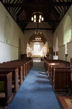 22 August 2019: Interior of St Mary The Virgin Church Hambledon Stock Photos