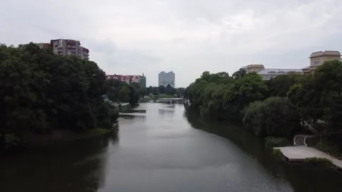 22 flight over the river, historical building, soviet building Video stock 266942121