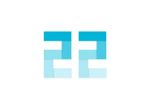22 number, vector logo, paper cut desing font made of blue color tones .Isola Stock Illustration