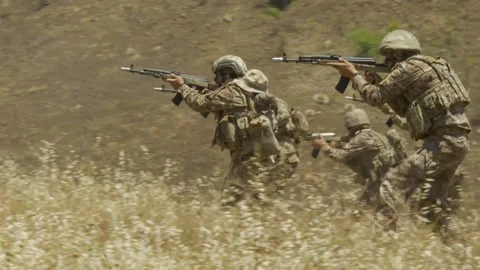 2\2 Special Forces Soldiers attacking to an enemy post Stock Footage 203834403