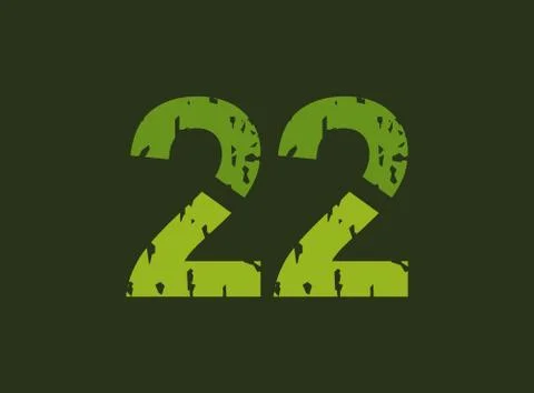 22 vector number made of grungy, grunge texture. Rubber stamp imprint style.  Stock Illustration