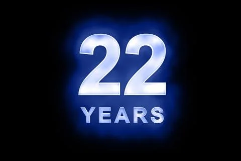 22 years in glowing white numbers on blue Stock Illustration