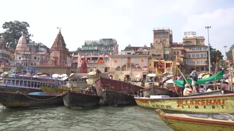 22/10/2023: Ancient temples by the river Ganges, Varanasi, India Video stock 275810768