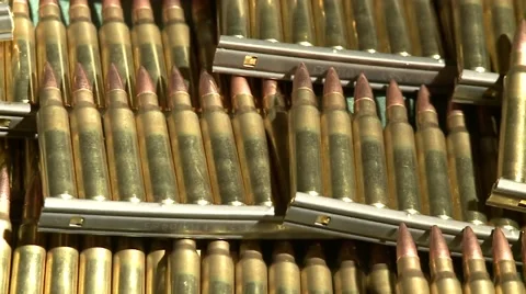 223 bullets in stripperclips pan across left to right Stock Footage 48870182