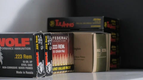 .223 storage of ammo, bullets, preppers Stock Footage 46944549