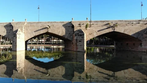 228 Beautiful old stone bridge with a perfect water reflection 4k Stock Footage 88171102