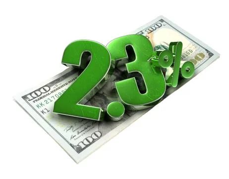 2.3 Percent 3d rendering on white background.(with Clipping Path). Stock Illustration