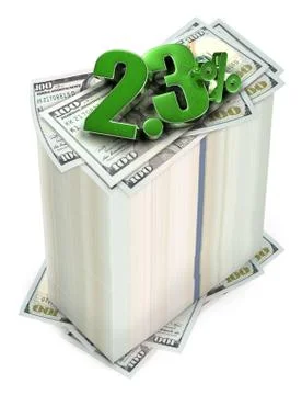 2.3 Percent 3d rendering on white background.(with Clipping Path). Stock Illustration