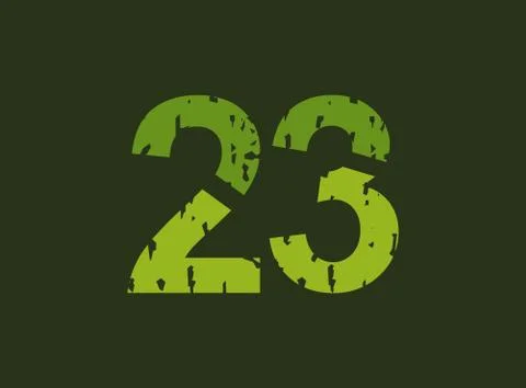23 vector number made of grungy, grunge texture. Rubber stamp imprint style.  스톡 일러스트