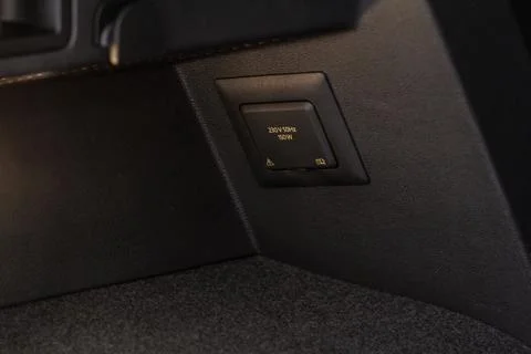 230v power outlet socket in the car. Closed sockets. Foto stock