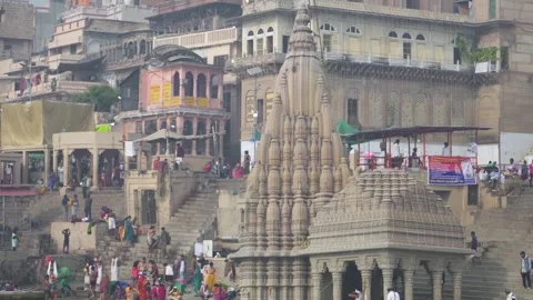 23/11/2023: Ancient temples by the river Ganges, Varanasi, India Video stock 272451774