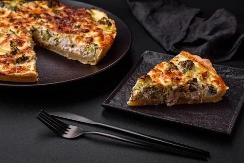 Delicious  quiche  with  broccoli,  cheese,  chicken,  spices  and  herbs  on  a  dark  concrete  background xkwx broccoli,  quiche,  food,  cheese,  vegetable,  meal,  pie,  dinner,  crust,  lunch,  pastry,  dish,  egg,  green,  baked,  cuisine,  tart,  snack,  homemade,  gourmet,  french,  healthy,  kitchen,  eating,  delicious,  breakfast,  cooking,  cake,  fish,  cream,  table,  recipe,  traditional,  salmon,  dough,  vegetarian,  lorraine,  background,  rustic,  ingredient,  spinach,  tasty,  cooked,  appetizer,  gratin,  wood,  organic