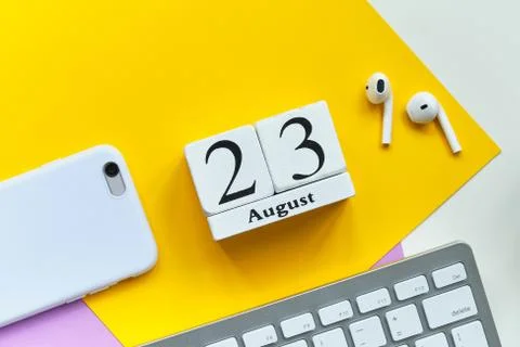23rd august - twenty third day month calendar concept on wooden blocks. Stock Photos