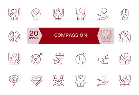 24 128x128 Editable Vector Icons for Compassion in Thin Line Theme Stock Illustration