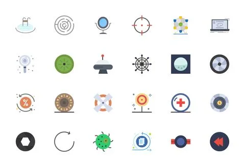 24 128x128 Flat Vector Icons optimized for Circular Display Perfect display 스톡 일러스트