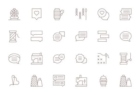 24 128x128 Grid Fitted Vector Icons for Thread in Thin Line Theme Illustrazione stock
