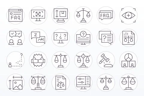 24 128x128 Pixel Aligned Vector Icons for Resolution in Thin Line Theme Stock Illustration