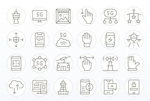 24 128x128 Thin Line Grid Fitted Vector Icons for Mobile Projects Stock Illustration