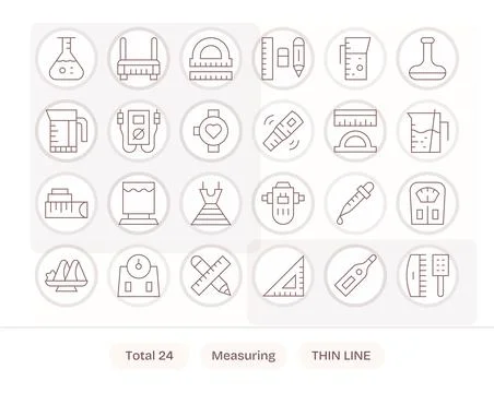 24 128x128 Thin Line Grid Fitted Vector Icons for Measuring Projects Stock Illustration