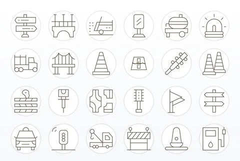 24 128x128 Thin Line Vector Icons optimized for Road Pixel Optimized display Stock Illustration