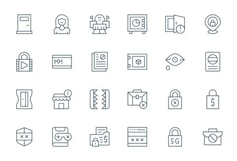 24 128x128 Thin Line Vector Icons for Locked with Grid Fitted precision Stock Illustration
